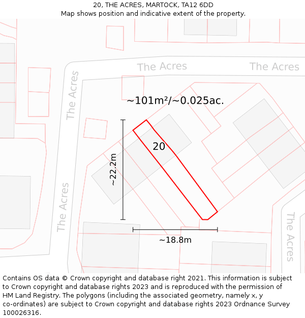 20, THE ACRES, MARTOCK, TA12 6DD: Plot and title map