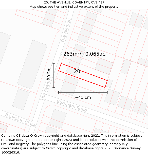 20, THE AVENUE, COVENTRY, CV3 4BP: Plot and title map