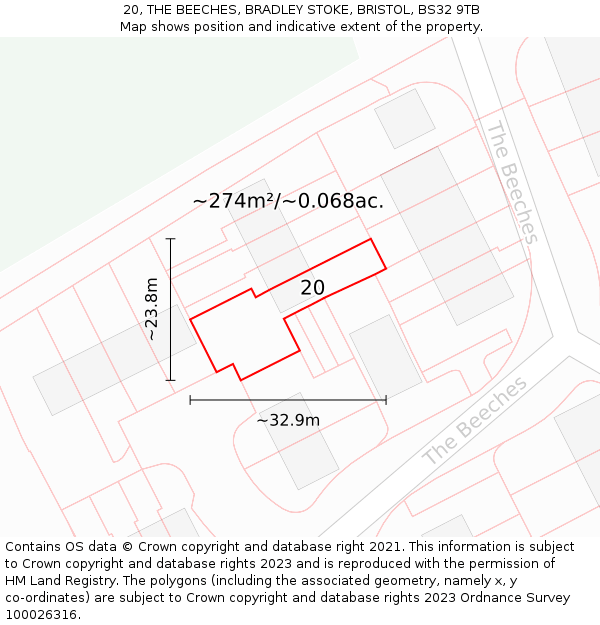 20, THE BEECHES, BRADLEY STOKE, BRISTOL, BS32 9TB: Plot and title map