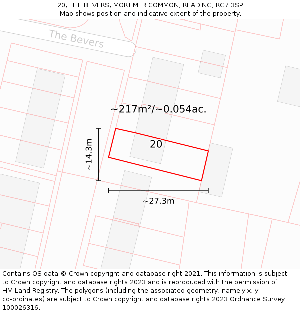 20, THE BEVERS, MORTIMER COMMON, READING, RG7 3SP: Plot and title map