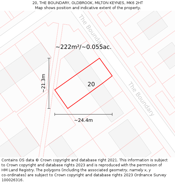 20, THE BOUNDARY, OLDBROOK, MILTON KEYNES, MK6 2HT: Plot and title map