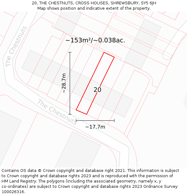 20, THE CHESTNUTS, CROSS HOUSES, SHREWSBURY, SY5 6JH: Plot and title map