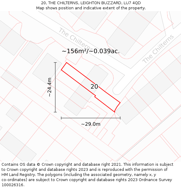 20, THE CHILTERNS, LEIGHTON BUZZARD, LU7 4QD: Plot and title map