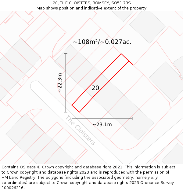 20, THE CLOISTERS, ROMSEY, SO51 7RS: Plot and title map