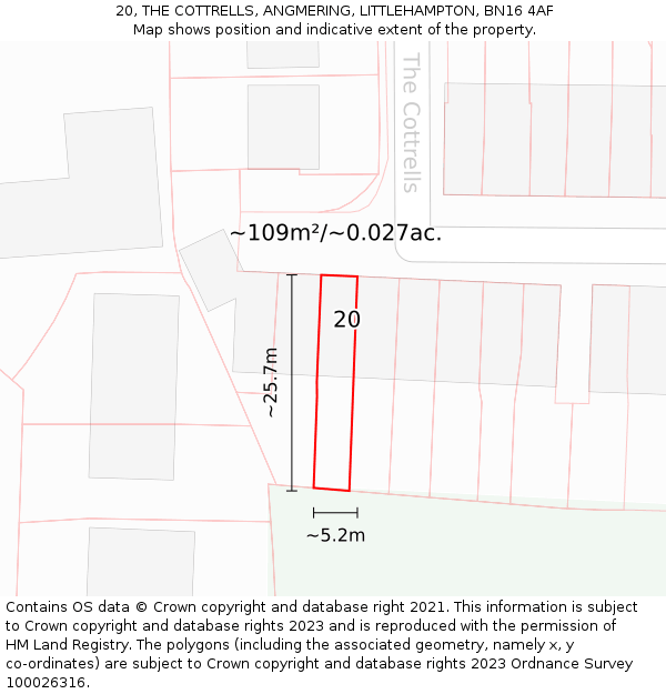20, THE COTTRELLS, ANGMERING, LITTLEHAMPTON, BN16 4AF: Plot and title map