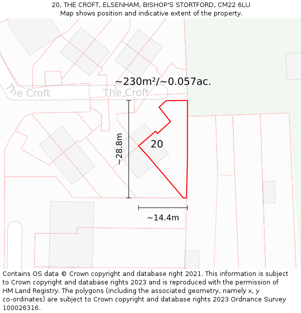 20, THE CROFT, ELSENHAM, BISHOP'S STORTFORD, CM22 6LU: Plot and title map