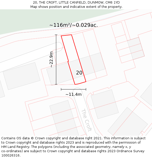 20, THE CROFT, LITTLE CANFIELD, DUNMOW, CM6 1YD: Plot and title map