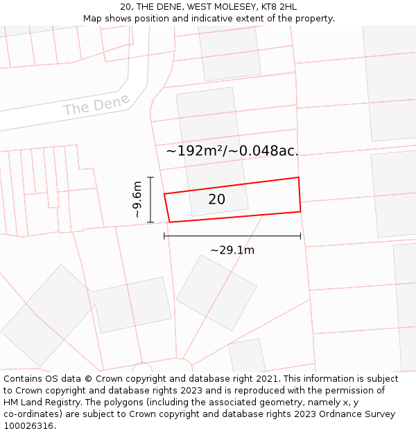 20, THE DENE, WEST MOLESEY, KT8 2HL: Plot and title map