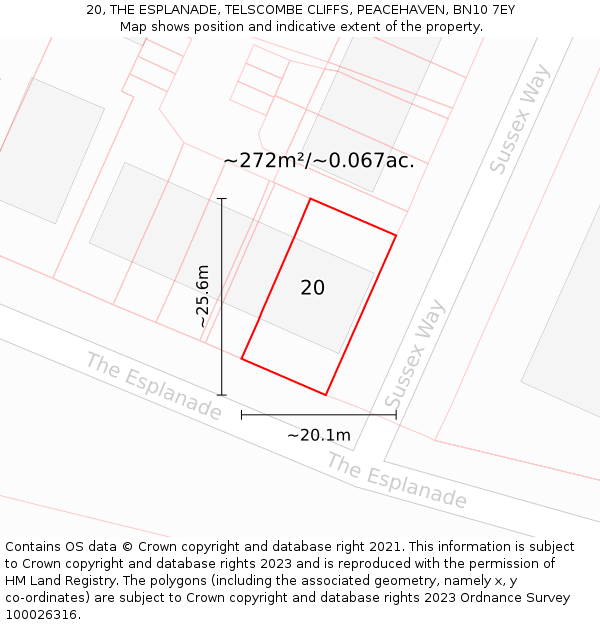 20, THE ESPLANADE, TELSCOMBE CLIFFS, PEACEHAVEN, BN10 7EY: Plot and title map