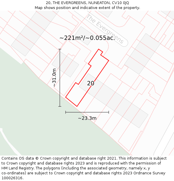 20, THE EVERGREENS, NUNEATON, CV10 0JQ: Plot and title map