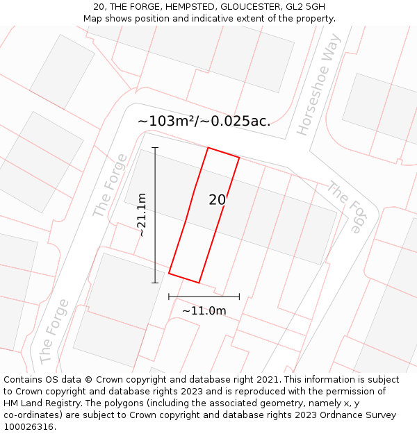 20, THE FORGE, HEMPSTED, GLOUCESTER, GL2 5GH: Plot and title map