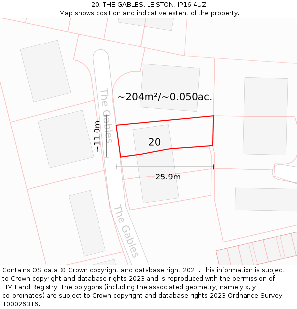 20, THE GABLES, LEISTON, IP16 4UZ: Plot and title map