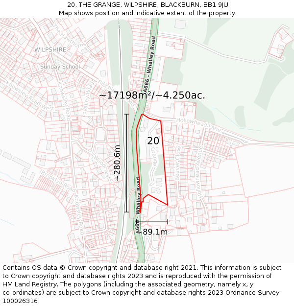 20, THE GRANGE, WILPSHIRE, BLACKBURN, BB1 9JU: Plot and title map