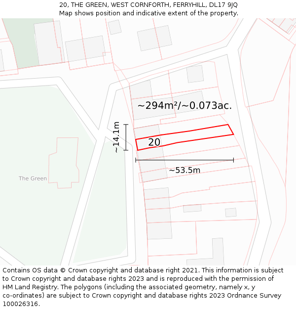 20, THE GREEN, WEST CORNFORTH, FERRYHILL, DL17 9JQ: Plot and title map