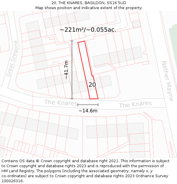20, THE KNARES, BASILDON, SS16 5UD: Plot and title map