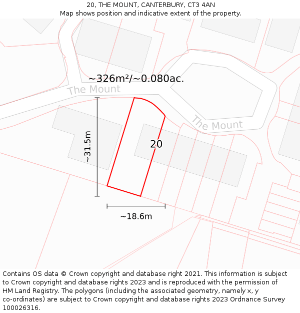 20, THE MOUNT, CANTERBURY, CT3 4AN: Plot and title map