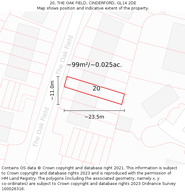 20, THE OAK FIELD, CINDERFORD, GL14 2DE: Plot and title map
