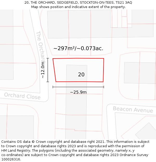 20, THE ORCHARD, SEDGEFIELD, STOCKTON-ON-TEES, TS21 3AQ: Plot and title map