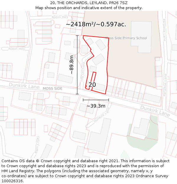 20, THE ORCHARDS, LEYLAND, PR26 7SZ: Plot and title map