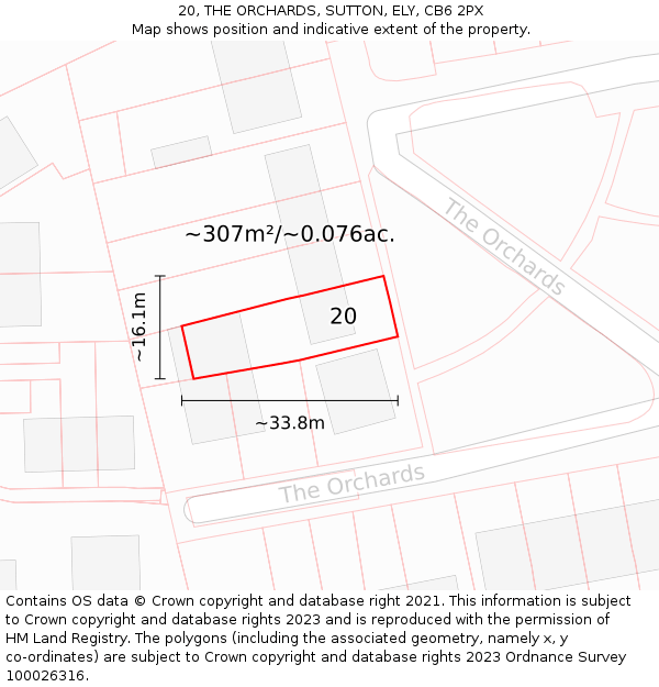 20, THE ORCHARDS, SUTTON, ELY, CB6 2PX: Plot and title map
