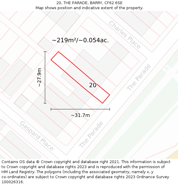 20, THE PARADE, BARRY, CF62 6SE: Plot and title map