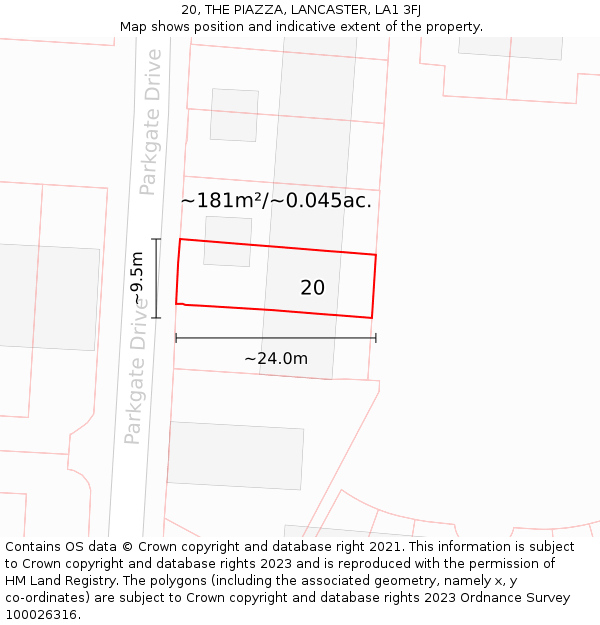 20, THE PIAZZA, LANCASTER, LA1 3FJ: Plot and title map