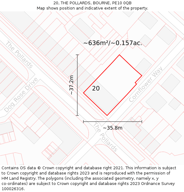 20, THE POLLARDS, BOURNE, PE10 0QB: Plot and title map