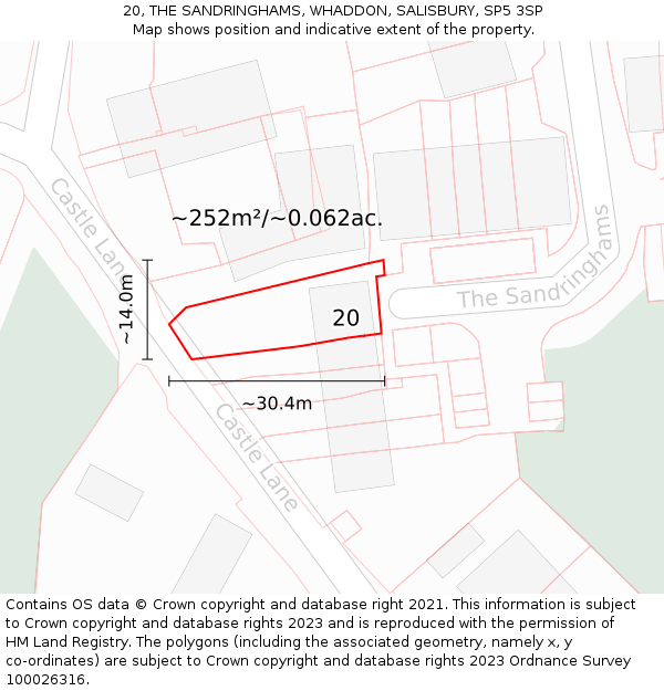 20, THE SANDRINGHAMS, WHADDON, SALISBURY, SP5 3SP: Plot and title map