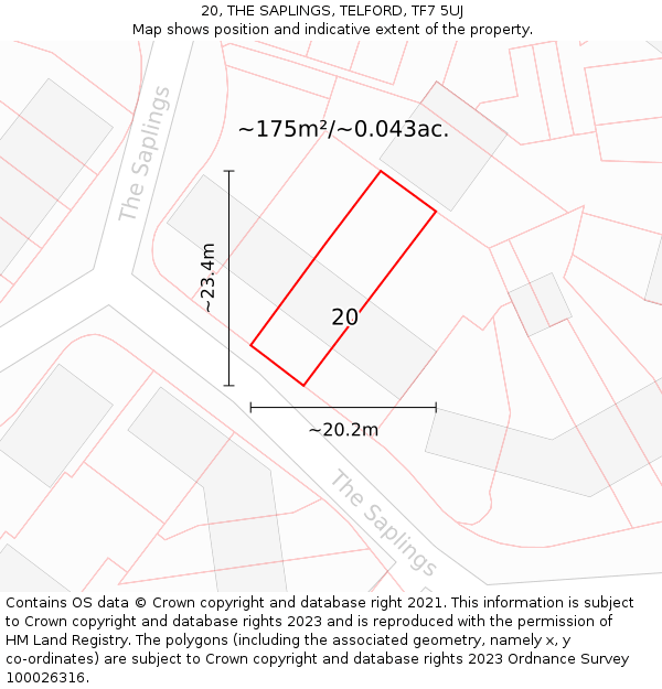 20, THE SAPLINGS, TELFORD, TF7 5UJ: Plot and title map