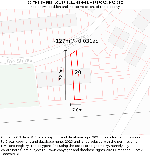 20, THE SHIRES, LOWER BULLINGHAM, HEREFORD, HR2 6EZ: Plot and title map