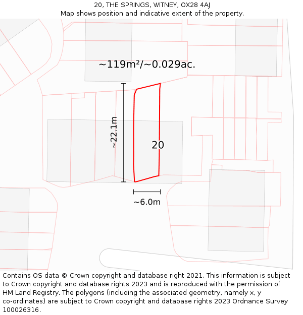 20, THE SPRINGS, WITNEY, OX28 4AJ: Plot and title map