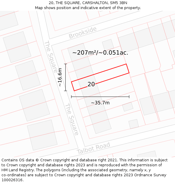 20, THE SQUARE, CARSHALTON, SM5 3BN: Plot and title map