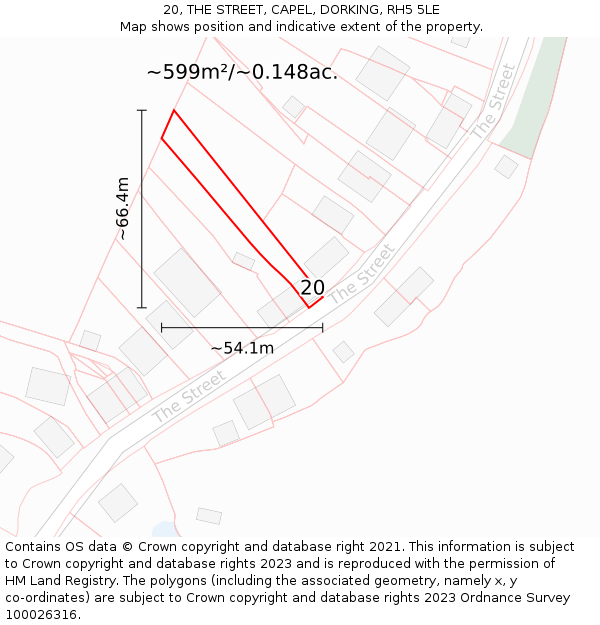 20, THE STREET, CAPEL, DORKING, RH5 5LE: Plot and title map