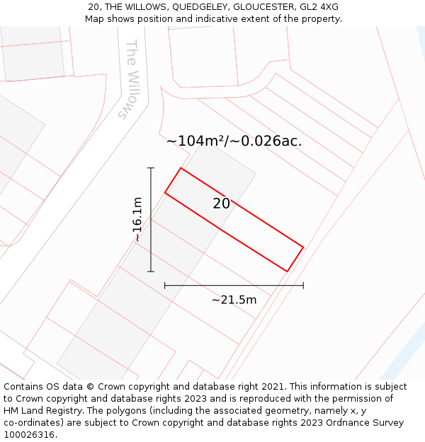 20, THE WILLOWS, QUEDGELEY, GLOUCESTER, GL2 4XG: Plot and title map