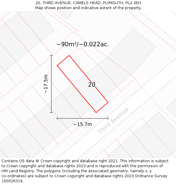 20, THIRD AVENUE, CAMELS HEAD, PLYMOUTH, PL2 2EH: Plot and title map