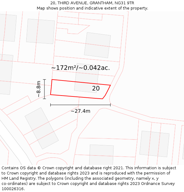 20, THIRD AVENUE, GRANTHAM, NG31 9TR: Plot and title map