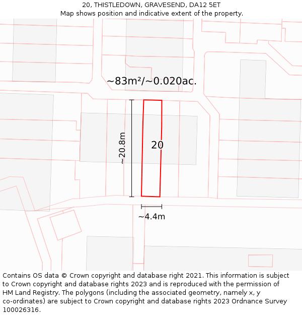 20, THISTLEDOWN, GRAVESEND, DA12 5ET: Plot and title map