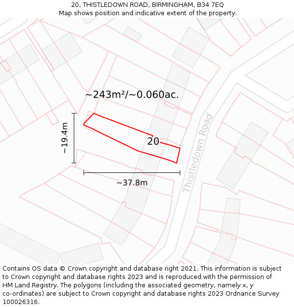 20, THISTLEDOWN ROAD, BIRMINGHAM, B34 7EQ: Plot and title map