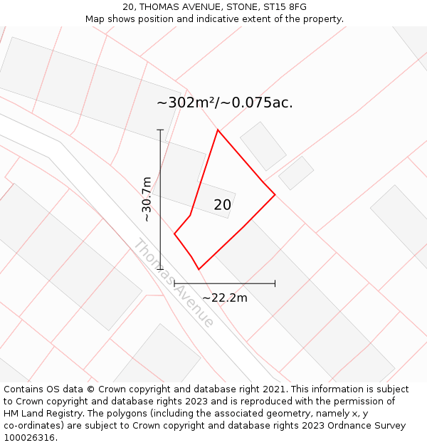20, THOMAS AVENUE, STONE, ST15 8FG: Plot and title map
