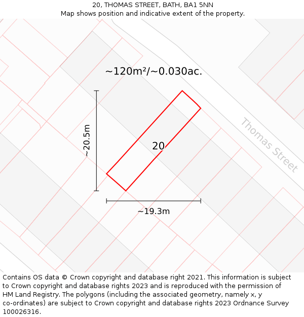 20, THOMAS STREET, BATH, BA1 5NN: Plot and title map