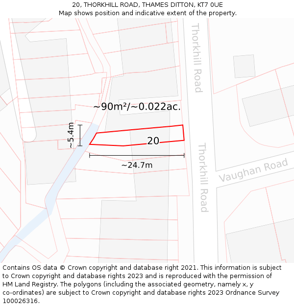 20, THORKHILL ROAD, THAMES DITTON, KT7 0UE: Plot and title map