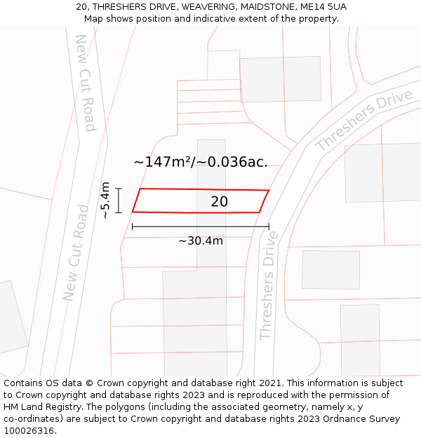 20, THRESHERS DRIVE, WEAVERING, MAIDSTONE, ME14 5UA: Plot and title map