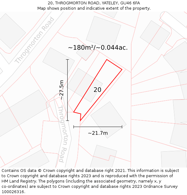 20, THROGMORTON ROAD, YATELEY, GU46 6FA: Plot and title map