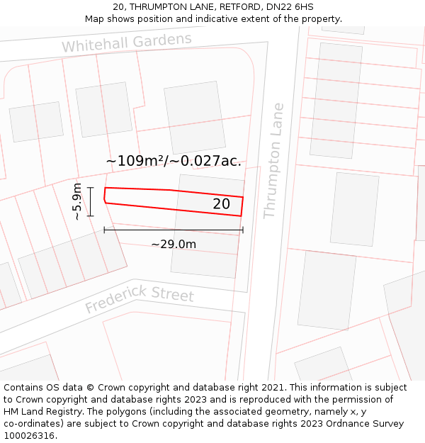 20, THRUMPTON LANE, RETFORD, DN22 6HS: Plot and title map