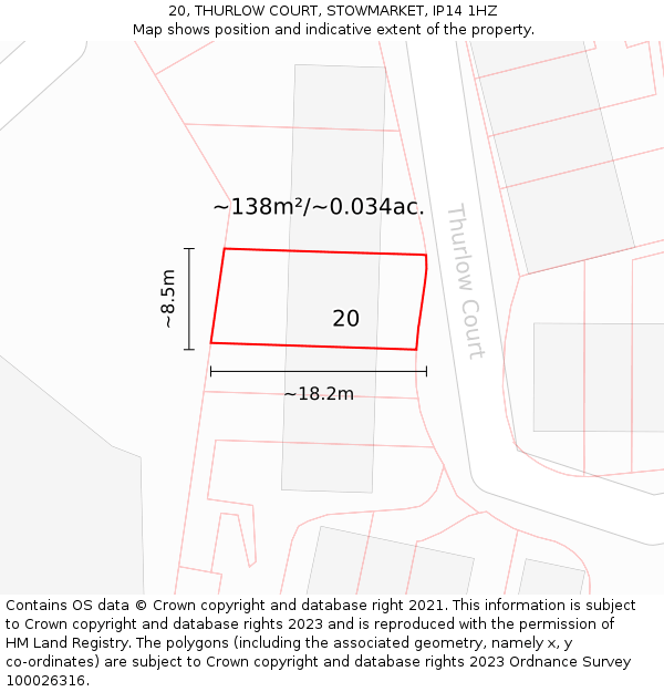 20, THURLOW COURT, STOWMARKET, IP14 1HZ: Plot and title map
