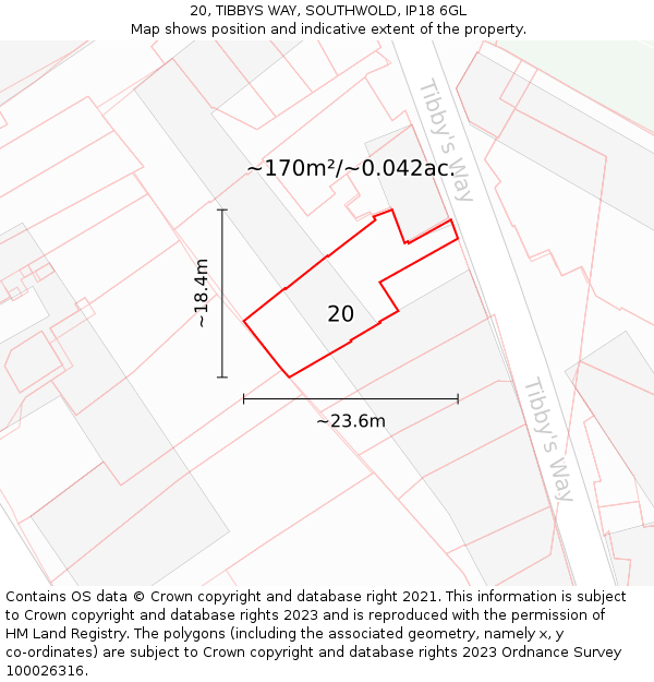 20, TIBBYS WAY, SOUTHWOLD, IP18 6GL: Plot and title map
