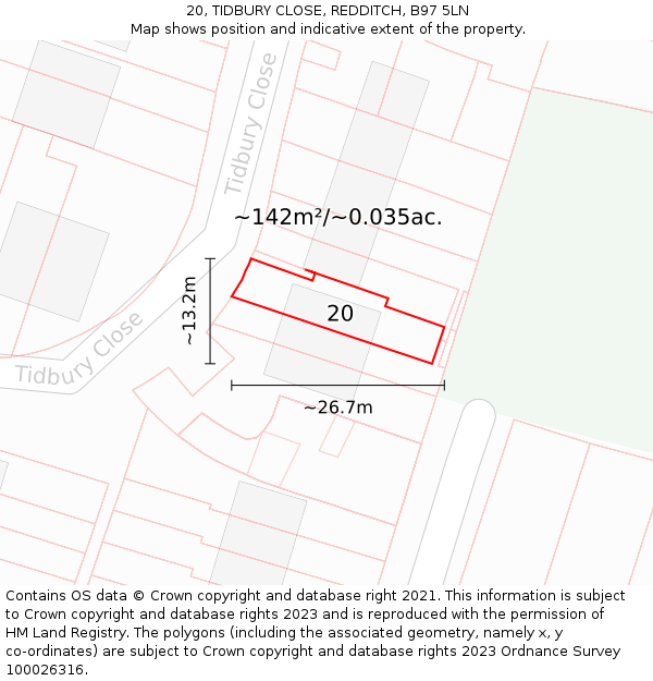20, TIDBURY CLOSE, REDDITCH, B97 5LN: Plot and title map