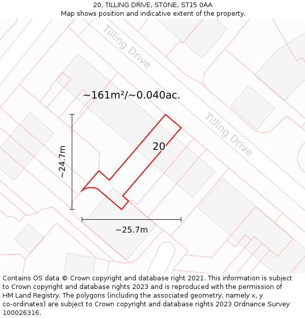 20, TILLING DRIVE, STONE, ST15 0AA: Plot and title map
