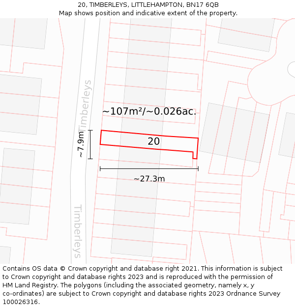 20, TIMBERLEYS, LITTLEHAMPTON, BN17 6QB: Plot and title map