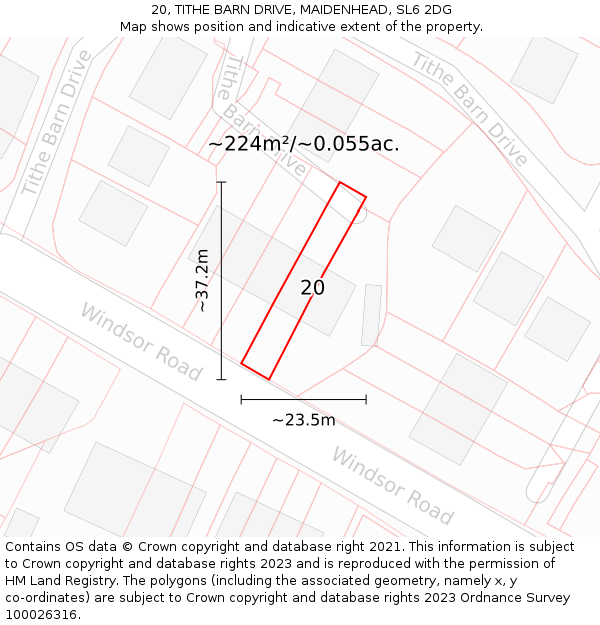 20, TITHE BARN DRIVE, MAIDENHEAD, SL6 2DG: Plot and title map